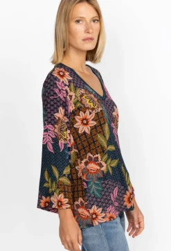 New Johnny Was V-Neck Kimono Sleeve Tee Delfino