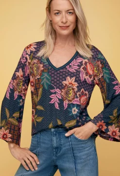 New Johnny Was V-Neck Kimono Sleeve Tee Delfino