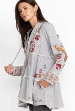 Johnny Was Zuzu Tiered Hoodie Light Heather