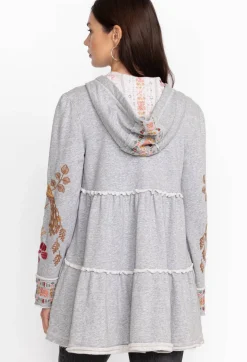 Johnny Was Zuzu Tiered Hoodie Light Heather